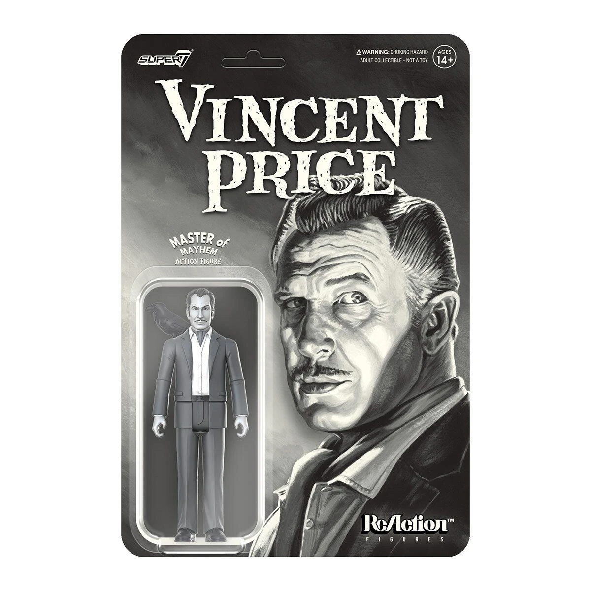 SUPER7 Master Of Mayhem Reaction Action Figure - Vincent Price (Ascot Greyscale)