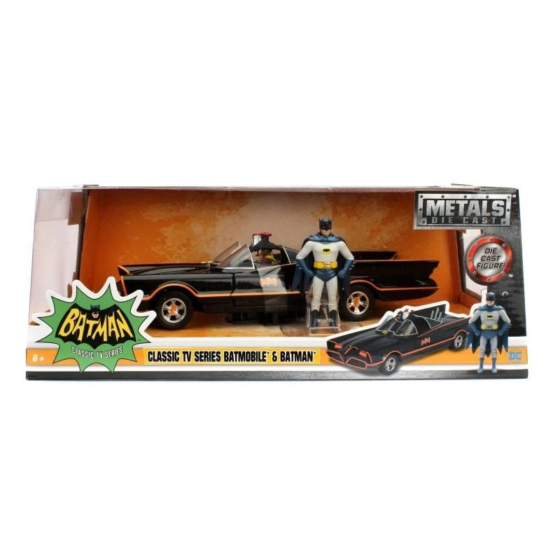 Jada Toys Batman 66 - Batmobile With Batman & Robin Figures Hollywood Rides 1:24 Scale Die Cast Vehicle